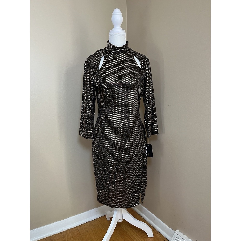 En Focus Studio Women's‎ Sequin High Neck Dress Shoulder Cut Outs Size 10 Party